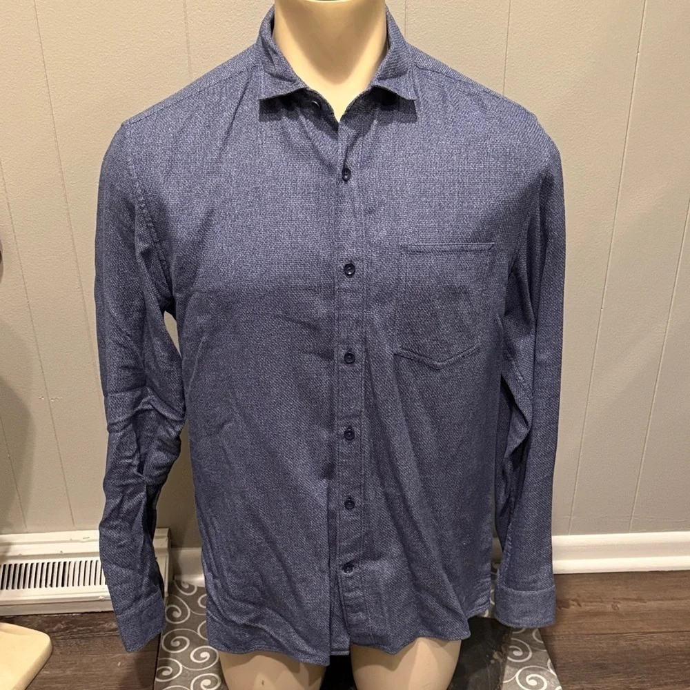 E Banana Republic Men's Navy Business Casual Preppy Office Button-Down Shirt